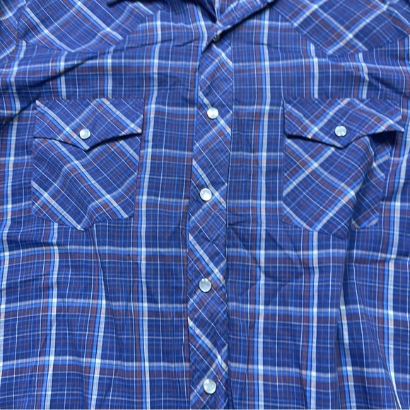 Vtg 80s Hi Gear Shirt Pearl Snap Blue Plaid Cowboy Western Mens Size L - Picture 2 of 7